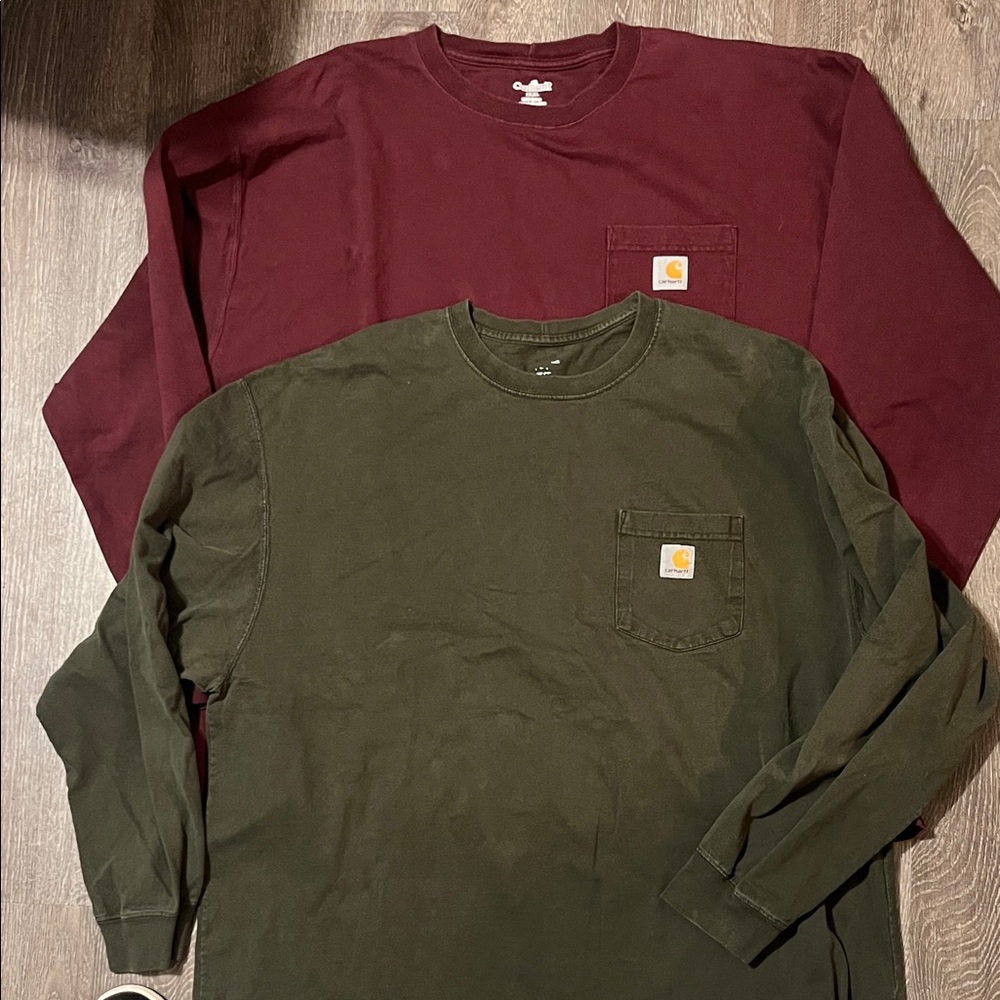 Carhartt Men's Long Sleeve Tee - Deep Red and Forest Green